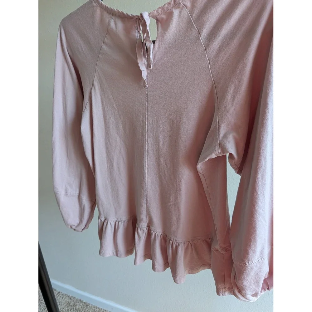 Banana Republic Pink Cotton Peplum‎ Top Long Sleeve Back Tie Keyhole Small